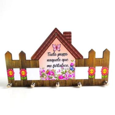 Imagem de Porta Chaves Decorativo Casinha Cerquinha MDF Parede Religioso - Sem m