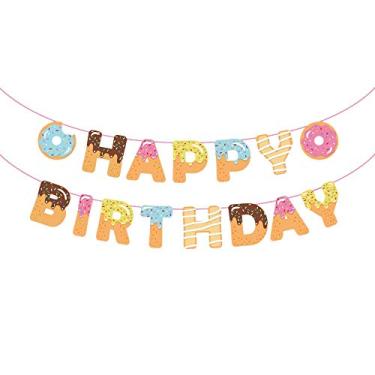 Imagem de TSLin Donut Party Supplies - Donut Happy Birthday Banner - Donut Themed Party Tea Party Kids Birthday Baby Shower Wall Decoration