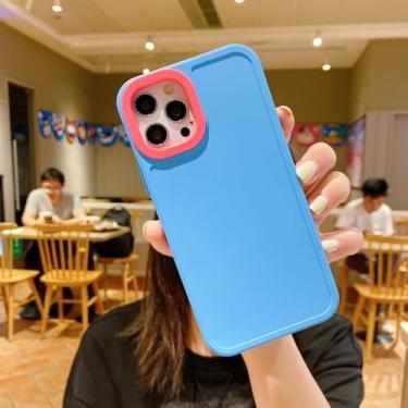 Imagem de Capa de telefone com moldura de foto em cor contrastante para iPhone 14 13 12 11 Pro Max X Max XR 7 8 PLUS SE2 Capa traseira de silicone macio de cor sólida, azul, para iPhone 11
