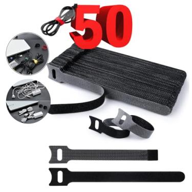 Imagem de 50 Abraçadeira Organizador de Cabos e Fios Presilha Com Crepe 15cm Fixador Reutilizável Serve em Plantas cabos USB Chicote