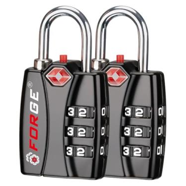 Imagem de Forge Fechaduras aprovadas pela TSA, fechaduras de bagagem aprovadas pela TSA para escola, academia, mala, bagagem, armário. Indicador de alerta aberto, mostradores fáceis de ler, travas TSA de corpo de liga, fechaduras de mala. Preto mate 2 fechaduras.