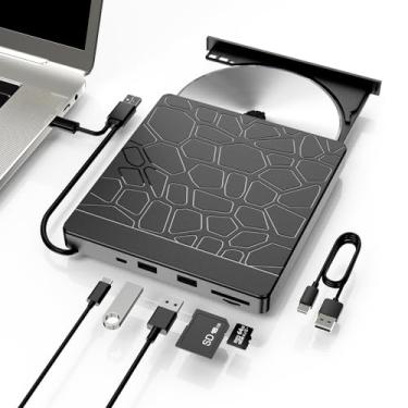 Imagem de Unidade Blu-ray externa, 5 em 1 USB 3.0 e leitor BD tipo C, gravador de DVD/CD com duas portas USB-A, compartimentos SD/TF – Leitor de Blu-ray portátil para laptop, compatível com Windows/Linux/Mac OS
