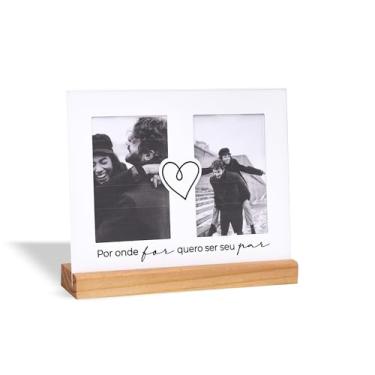 Imagem de Porta Retrato Duplo, Por Onde for Quero Ser seu Par, 2 fotos 10x15cm, Metal e Madeira, branco, preto, nogueira - GEGUTON