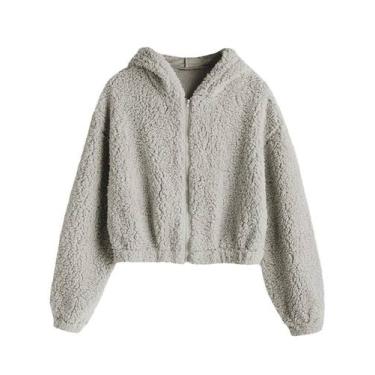 Imagem de Jaqueta feminina ZAFUL com capuz e zíper Faux Shearling Fluffy