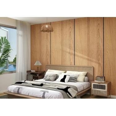 Imagem de Papel de parede efeito de grão de madeira impermeável e resistente a manchas autoadesivo adequado para cozinha e banheiro renovação de parede luz nogueira papel de parede de madeira 40 * 500 cm