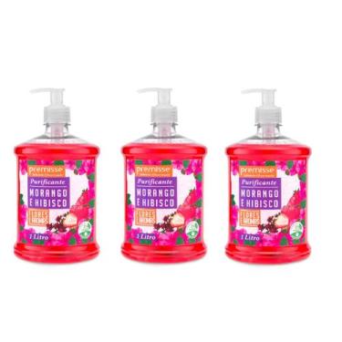 Imagem de 3 Sabonete Liquido Morango E Hibisco Glicerina Frasco 1 Lit - Premisse