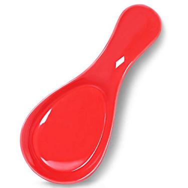 Imagem de GDCZ Descanso de colher de porcelana - suporte de colher grande para utensílios de cozinha, fogão e bancada, pode ser lavado na lava-louças (vermelho)