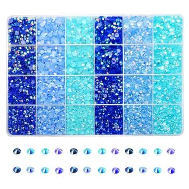 Imagem de Liiouer Strass azul para artesanato, strass de resina de 3 mm/4 mm/5 mm para roupas de sapatos, azul claro + azul marinho + azul real + strass multicolorido azul escuro conjunto de strass de geleia a
