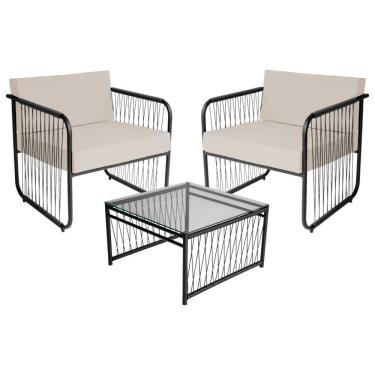 Imagem de Conjunto 2 Poltronas e 1 Mesa de Centro Córdova em Aço Carbono e Fibra Sintética Acesse Móveis