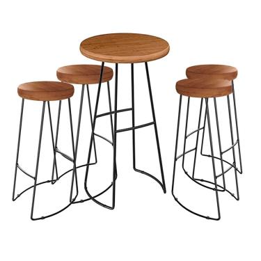 Imagem de Conjunto Mesa Bistrô Alta e 4 Banquetas Estilo Industrial Aura D09 Peroba - Mpozenato