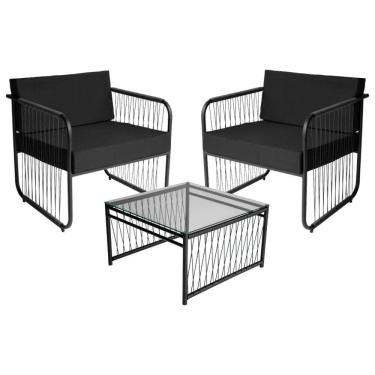 Imagem de Conjunto 2 Poltronas e 1 Mesa de Centro Córdova em Aço Carbono e Fibra Sintética Acesse Móveis