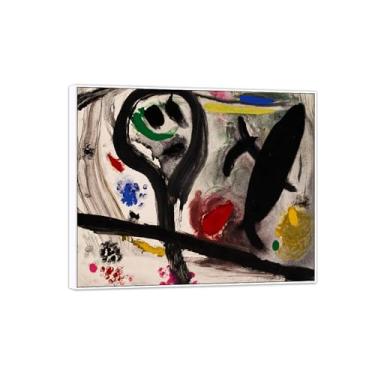 Imagem de Joan Miró Imagem de arte de parede em tela - reprodução de impressões de arte famosas abstratas - pinturas com moldura branca para decoração de sala de estar (sem título 6) 60 x 70 cm - 23 x 27 pol