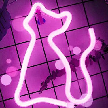 Imagem de AZHU Luz noturna neon, sinalização LED neon para gatos, luzes de néon, lâmpada de parede, decoração de quarto, luzes de néon alimentadas por bateria e USB, lâmpadas de sinalização neon para gatos