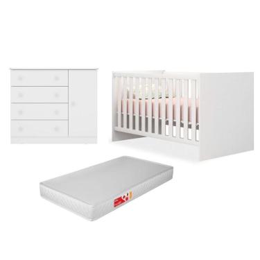Imagem de Quarto De Bebê Cômoda 2561 E Berço 1344 Doce Sonho Com Colchão Branco