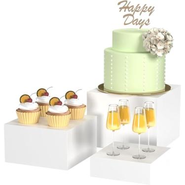 Imagem de Laumffon Suportes Para Bufê, Cubo De Acrílico Branco Mesa, Prateleira Exposição Sobremesas, Itens Colecionáveis, Joias, Bonecos, Alimentos Com Fundo Oco, Cubo, 3 Peças 25,4 Cm X 28,8 30,4