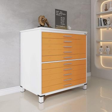 Imagem de Mapoteca 10 Gavetas 120,4cm X 122,3cm Aço Branco/Laranja Picasso