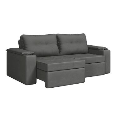 Imagem de Sofá Retrátil e Reclinável 3 Lugares com Porta-copos 230cm Tobago Espresso Móveis Cinza Escuro