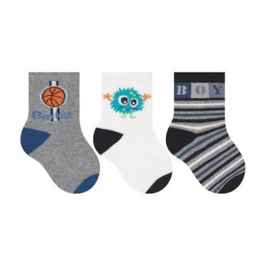 Imagem de Kit 3 Meias Bebê Cano Médio Selene Sortidas Estampadas 17 a 20