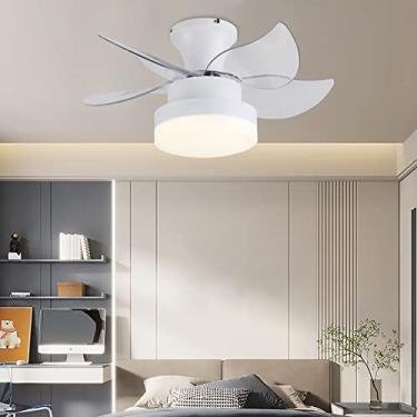 Imagem de Ventilador pequeno com luz de teto Ventiladores de teto de 23 polegadas com luzes e motor DC silencioso remoto reversível 6 velocidades 3000-6500K com memória de lâmpada para quarto, cozinha