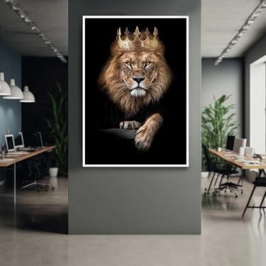 Imagem de Quadro com Moldura Leão Rei Coroa Luxo Decorativo Grande Sala Quarto Hall