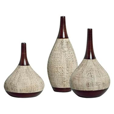 Imagem de Vaso Decorativo de Cerâmica Trio Garrafa Jasmim Marrom e Palha Ganash