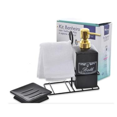 Imagem de Kit Banheiro Suporte de Metal e Porcelana 370ML