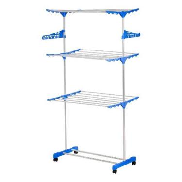 Imagem de Retrátil 3 Andares Roupa Aço Inox 4 Rodas Dobrável Cor Azul - HOOPSON