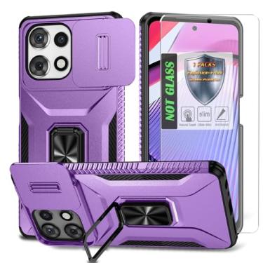 Imagem de Capa para Moto G Play 5G 2025 com capa de lente de câmera deslizante, protetor de tela HD, suporte de anel giratório de 360°, capa protetora à prova de choque de grau militar AYMECL para Motorola G