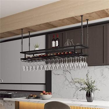 Imagem de (pt: Rack de vinho de metal com suporte de vidro, prateleira de teto de 99 cm 119 cm, suporte de vinho, suporte de armazenamento de secagem de copo de vinho com altura ajustável, prateleira flutuante