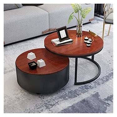 Imagem de Mesa de centro mesa de centro pequena mesa de centro casa sala de estar ferro madeira redonda mesa de centro mesas de centro (preto)