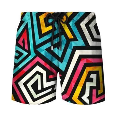 Imagem de Bermuda Masculina Y2K Com Estampa Abstrata De Grafite Havaiano, Calção