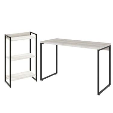 Imagem de Kit Escritório Estante 3 Prateleiras Com Mesa 120Cm Snow - LYAM DECOR