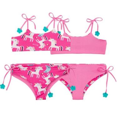 Imagem de Biquíni Dupla Face Infantil Menina Praia Piscina Lacinho - Fofotinhos,