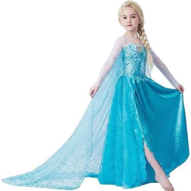 Imagem de Fantasia Elsa Frozen Infantil pra Menina Vestido de Luxo Com Capa Long
