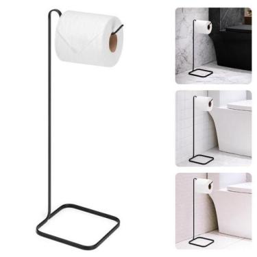 Imagem de Porta Papel Higiênico De Chão Preto Fosco Aço Banheiro Lavabo Moderno 