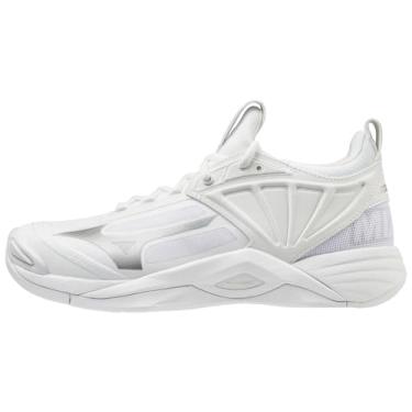 Imagem de Mizuno Tênis de vôlei unissex Wave Momentum 2, Branco/Prata, 12