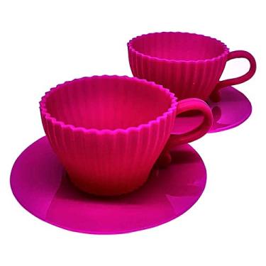 Imagem de Conjunto com 2 Formas de Xícaras com Pires em Silicone Prana Pink