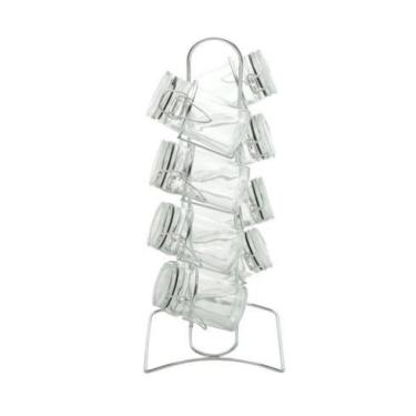 Imagem de Conjunto 8 Potes para Temperos de Vidro com Tampa Hermética e Suporte 