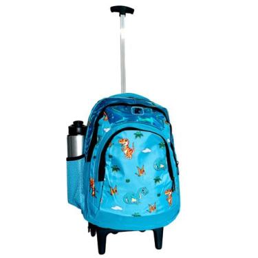Imagem de Mochila Escolar Dinossauro de Rodinhas Masculina Azul - Bezzter