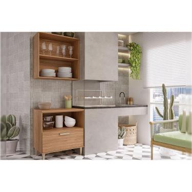 Imagem de Cozinha Completa Bella Kit 2 Peças 3 Portas 1 Gaveta MDF 80cm Amadeirado com Armário e Balcão