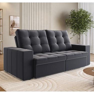 Imagem de Sofá 200cm Retrátil E Reclinável 3 Lugares Bahamas Espresso Móveis Cinza