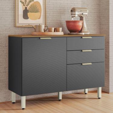 Imagem de Balcão Para Cozinha Em Mdf 2 Portas E 2 Gavetas Alba Amendola/grafito