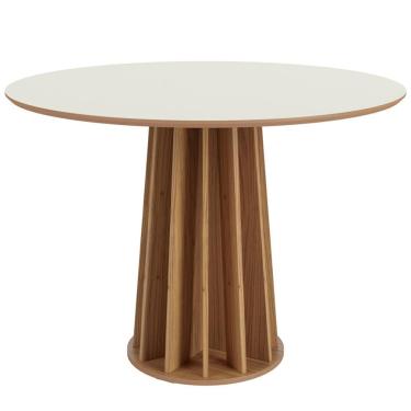 Imagem de Mesa De Jantar Redonda Pés Ripado Orgânico 105cm Ceci D03 Off White Freijó - Lyam Decor