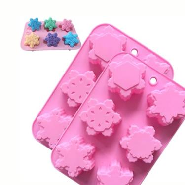 Imagem de 2 peças de moldes de silicone de floco de neve de Natal - para fazer sabonete, assar, velas, bombas de banho e doces de chocolate - decoração de bolo de férias, bandeja de biscoito e suprimentos de