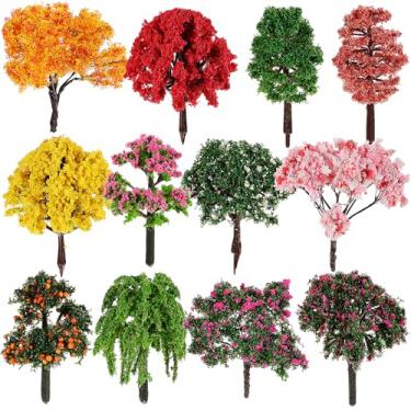Imagem de IMIKEYA 12 peças de árvores modelo: árvores em miniatura árvores modelos de árvore falsa para artesanato DIY modelos de construção ornamentos paisagem trem acessórios paisagem paisagem paisagem trem