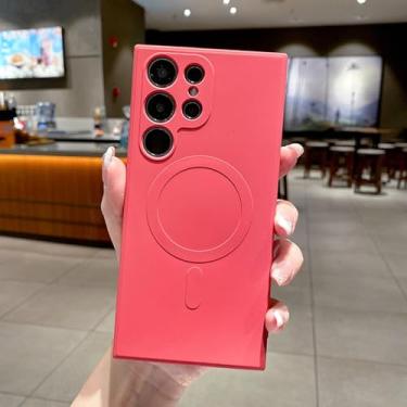Imagem de HJZSZX Para Samsung S24Ultra Magnético Sem Fio Carregamento Líquido Silicone Macio Telefone Capa Traseira (Para Samsung S24Ultra/Rosa Vermelha)