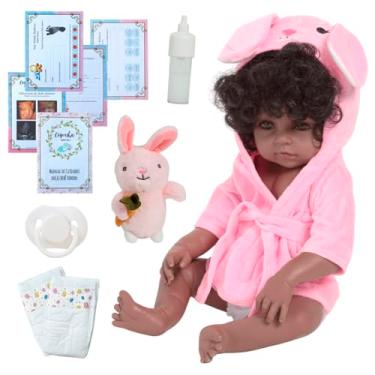 Imagem de Bebê Reborn Realista Menina Cabelo Cacheado Roupão Coelho