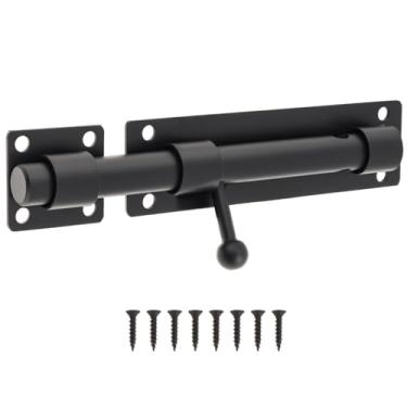 Imagem de HOJLKLD Trava de portão deslizante, trava de parafuso de barril de aço inoxidável de 15 cm com orifício de cadeado de 8 mm, trava deslizante preta fosca resistente para cerca de madeira, porta de