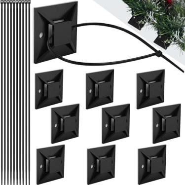 Imagem de 10 ganchos de guirlanda de Natal, ganchos autoadesivos para guirlandas de Natal com zíper grande, tiras adesivas para guirlanda de lareira e escadas (10, preto)