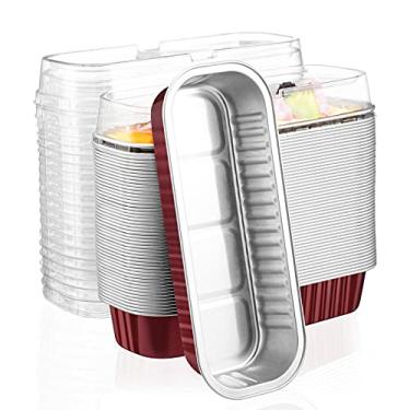 Imagem de Fôrmas de alumínio para pão, Eusoar, 200 ml, 16,5 x 6,3 x 3 cm, mini pães descartáveis com tampas, pequenas latas de pão, ramekins de alumínio, formas para assar, recipientes para sobremesa - vinho